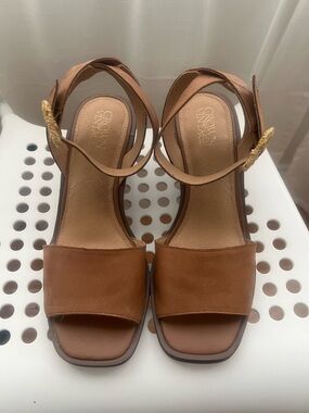 Crown Vintage Brown Leather Ankle-Strap Wedge Heel Sandals